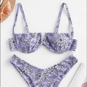ZAFUL Flower V Wired High Leg Bikini Swimsuit